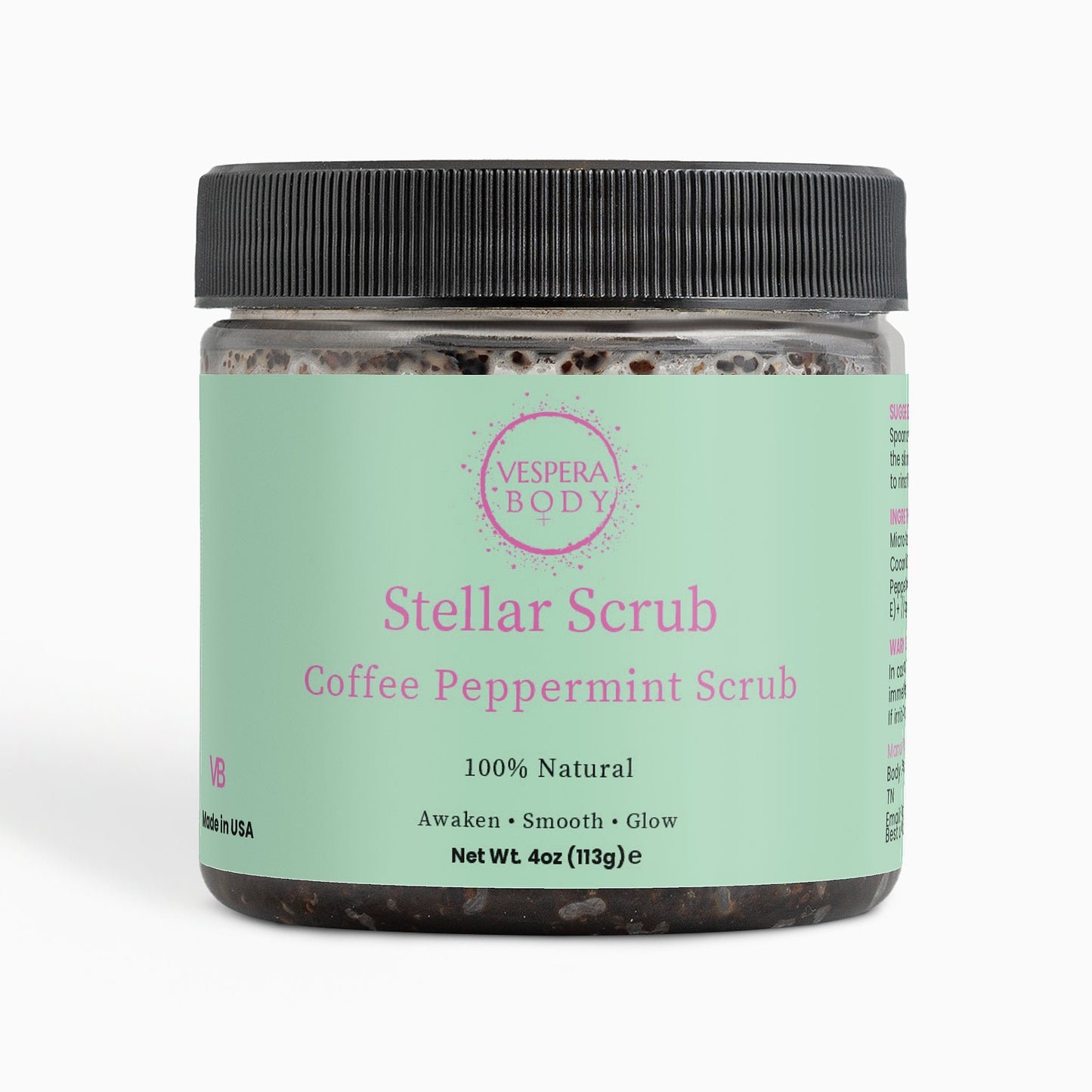 Vespera Body Stellar Scrub Duo, Coffee & Peppermint Body Exfoliant 2-Pack for Strawberry Legs, Cellulite & Ingrown Hair, 2 x 4oz