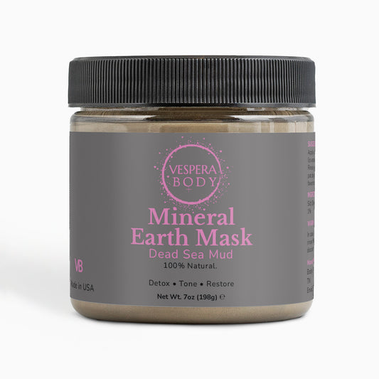 Vespera Body Earth Purify Dead Sea Mud Mask, a mineral-rich facial treatment for deep pore cleansing, manufactured in the USA