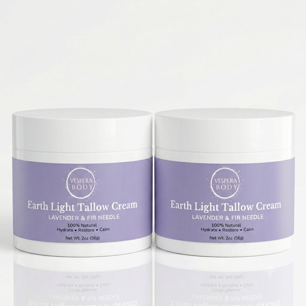Two jars of Vespera Body grass-fed beef tallow cream moisturizer duo for face and body eczema relief and skin barrier repair.