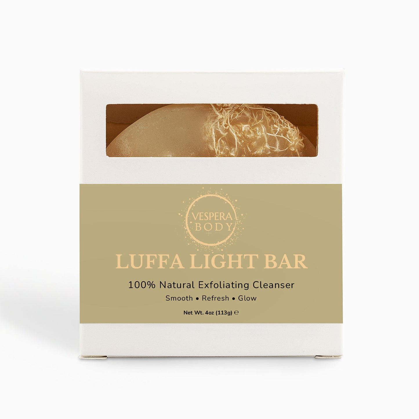 Vespera Body Luffa Light, a whole natural luffa sponge for plastic-free body exfoliation and household cleaning. Eco-friendly and compostable.